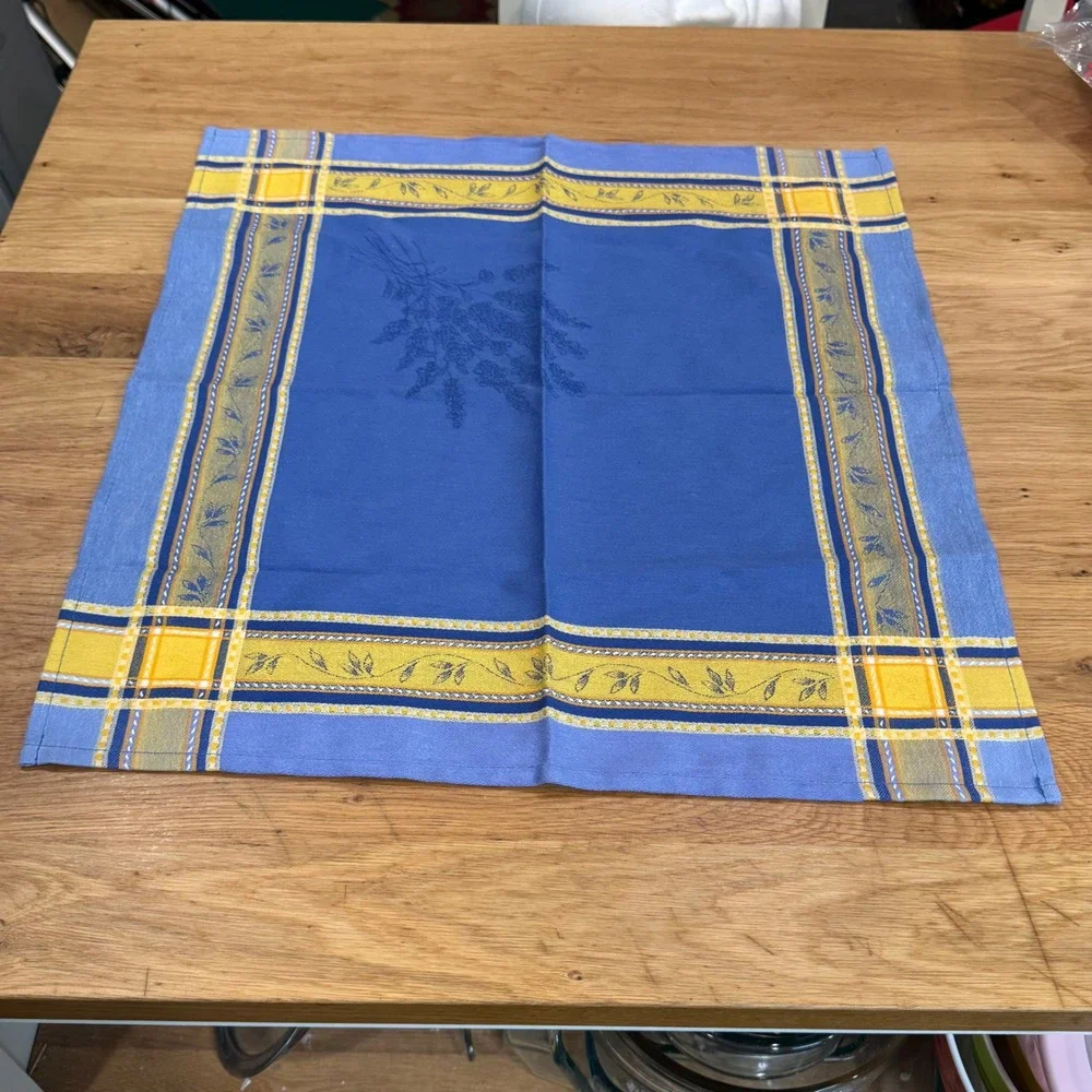Set of 2 French Provencal Blue Yellow 100% Cotton Napkins Made in France Summer